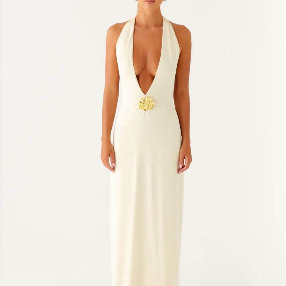 Peppermayo Cream Backless Dress with Gold Detail